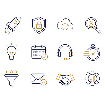 Startup Business Productivity and Management Outline Icons Set