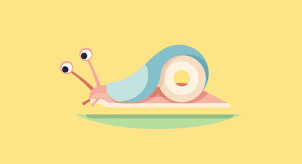 Cute cartoon snail illustration with big eyes on yellow background © Bakul