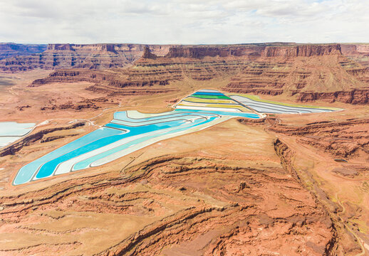 Aerial view Paradox Basin potash pools, Utah, USA.