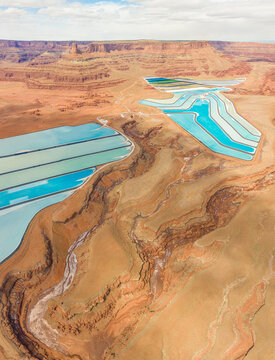 Aerial view Paradox Basin potash pools, Utah, USA.
