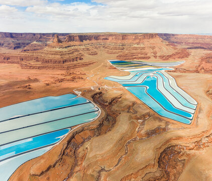 Aerial view Paradox Basin potash pools, Utah, USA.