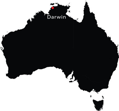 Darwin City Location Highlighted on Map of Australia Editable Cartography Illustration