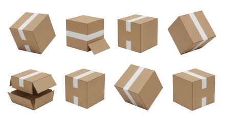 Fototapeta premium cardboard boxes assortment isolated on white background various angles product shipping and packaging concepts