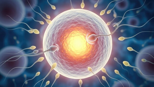 Ovum with sperm cells conceptual illustration of conception and fertilization