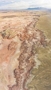 Aerial abstract view rock formations in Hanksville, Utah, USA.