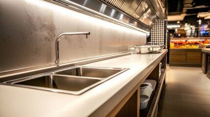Fototapeta premium Modern commercial kitchen sinks