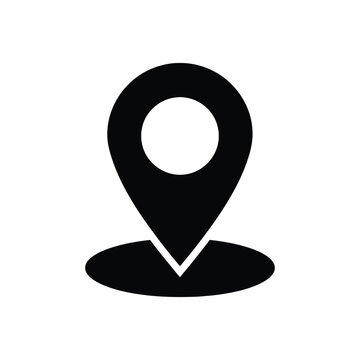 A black location pin icon is isolated on a white background.
