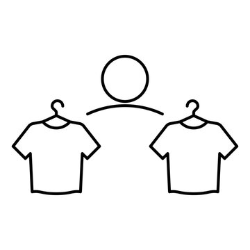 服を選んで着替える人物のシンプルな身支度アイコン