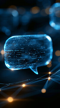AI chatbot speech bubble in a futuristic network communication concept with glowing digital elements. AI chatbot bubble, network communication, futuristic glow, digital concept,