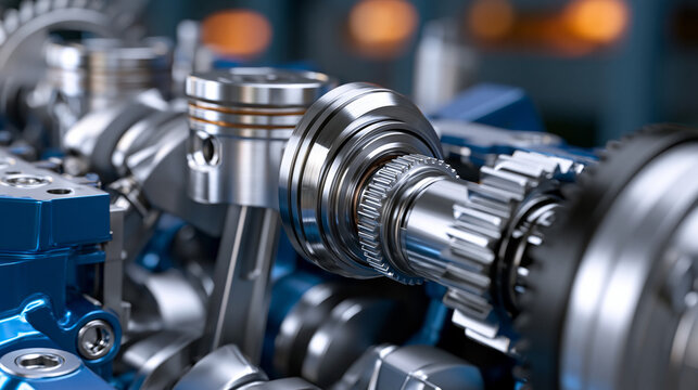 Internal combustion engine cross-section with mechanical components showing technical detail and engineering precision. Engine cross-section, mechanical components, technical