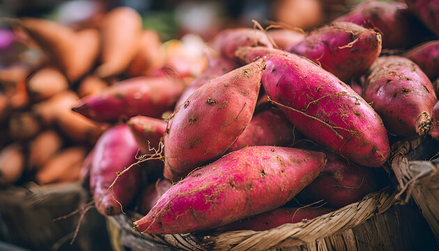 sweet potato root fresh ripe fruit counter in the market shop healthy meal food diet snack veggie vegan or vegetarian food copy space food background keto or paleo diet