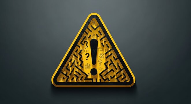 A yellow warning sign with an exclamation mark on a dark background