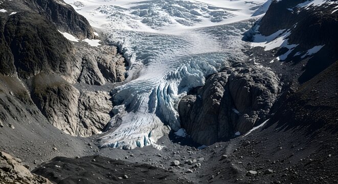Glacier crevasse massive valley landscape in cold wilderness