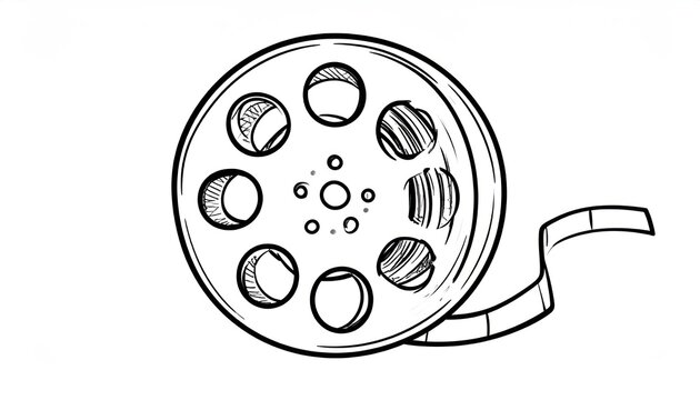 Vintage Film Reel Hand Drawn Sketch.