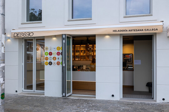Finisterre, spain; 04 26 2026 deseo ice cream shop storefront helader&iacute;a artesana gallega building