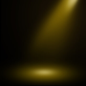 Square dark studio background with a warm golden spotlight. Empty illuminated floor space perfect for social media product mockups, premium luxury displays, and elegant presentations.