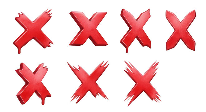 various red painted cross marks disagreement and rejection on a white background graphical design