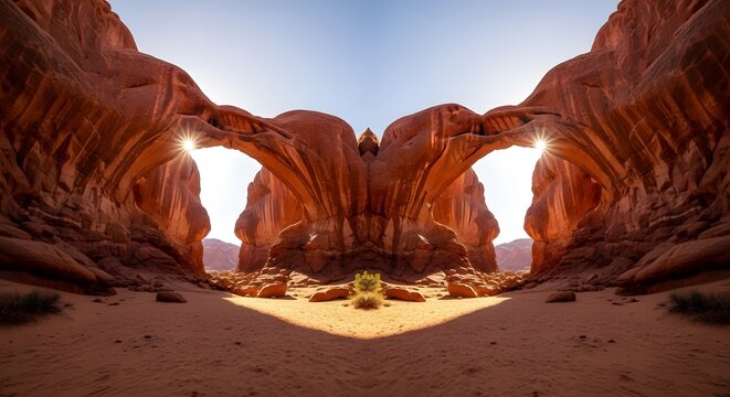 Natural Arches Landscape Sunlight Mojave Desert Geological Wonder