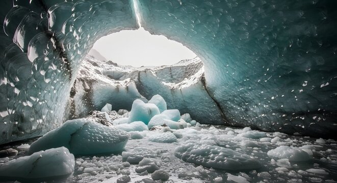 Natural Ice Cave Entrance Light Structure Winter Landscape