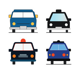 Set of four car illustrations in various colors and styles with blue car © Md