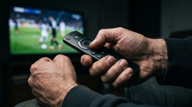 Hands Holding TV Remote Control