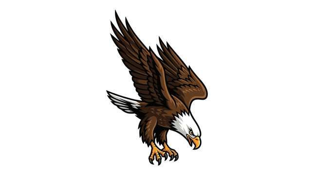 Powerful illustration of a majestic eagle in a dynamic stooping dive, rendered with clean, minimalist graphic lines, symbolizing freedom, strength, and precision