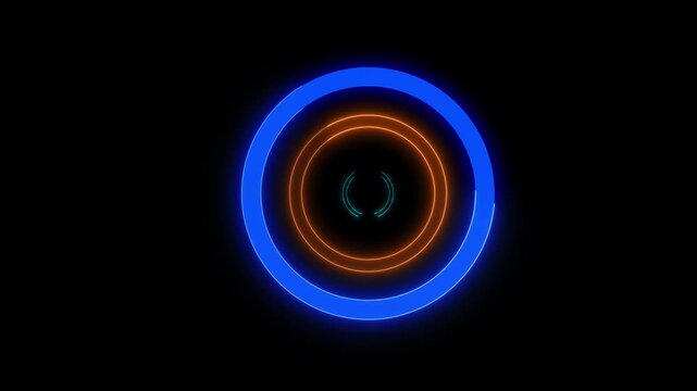 Abstract Neon Circles Pulsating on Black Background