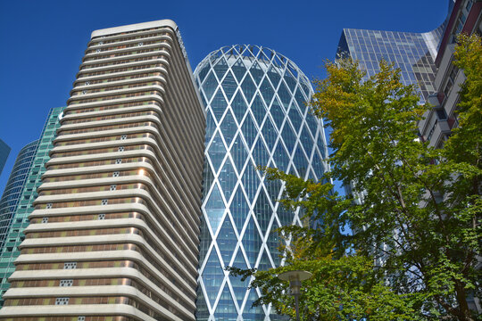 PARIS  FRANCE: district La Defense  in Paris. It is Europes largest business district with 560 hectares area 72 glass and steel buildings and skyscrapers 