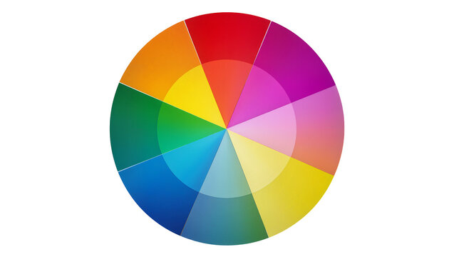 Isolated vibrant color wheel illustration displaying spectrum of hues and color theory concepts