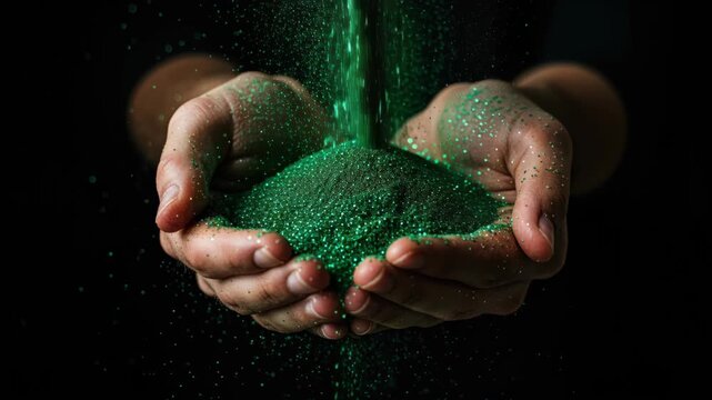Vibrant grains spilling: A person cradles vibrant grains, allowing them to gently cascade through their hands, creating a captivating visual of the natural world.
