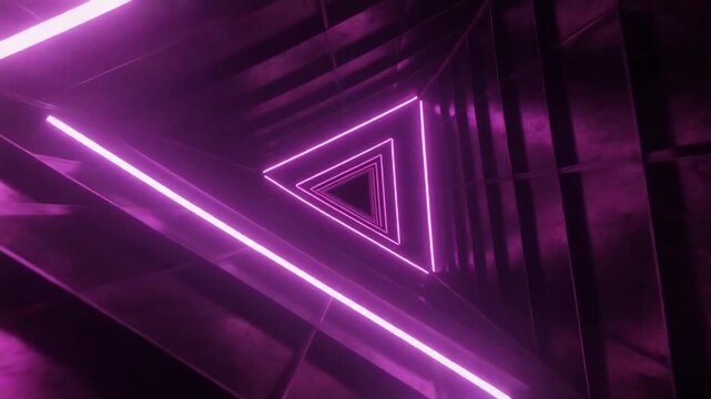 neon triangle animation, purple light, futuristic background