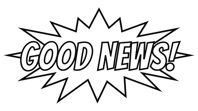 Good news bursting message comic style text bubble announcement.