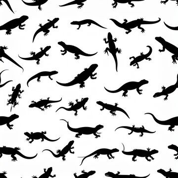 Silhouettes of lizards and salamanders scattered across a white background