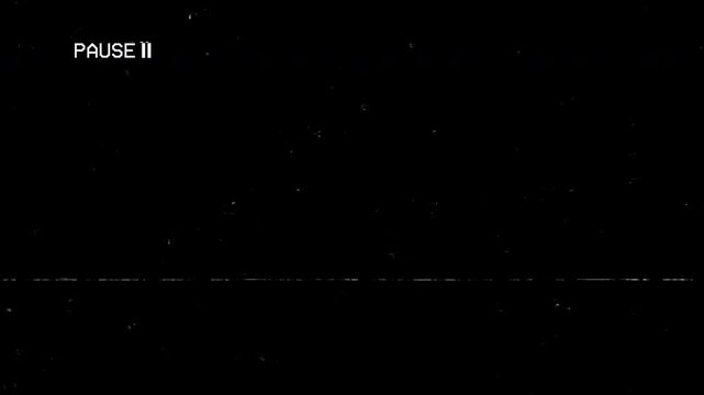 Glitch pause effect on black screen with static text and pixel distortion. Suitable for digital media projects and futuristic designs.