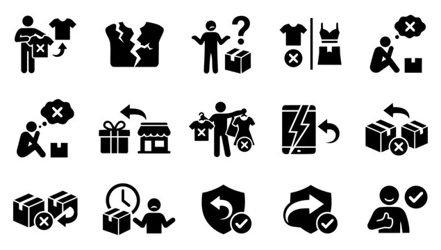 Return Reason Silhouette Set &ndash; Customer Experience, Refund, E-Commerce Return Icons