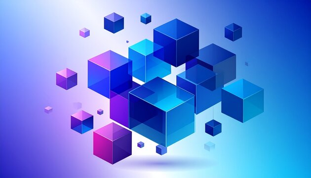 Floating geometric cubes in abstract 3d composition with reflections