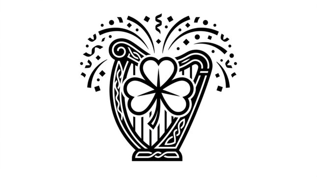 St patrick's day shamrock harp confetti festival celebration icon with four leaf clover