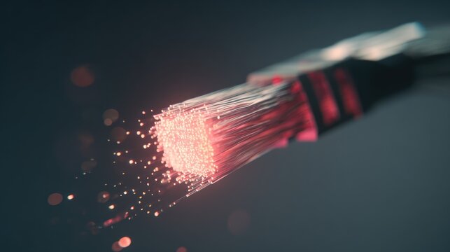 Close up of fiber optic cable ends showing data transmission technology