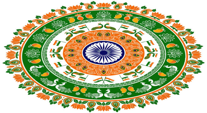 Colorful rangoli design representing Indian culture on festive occasion  