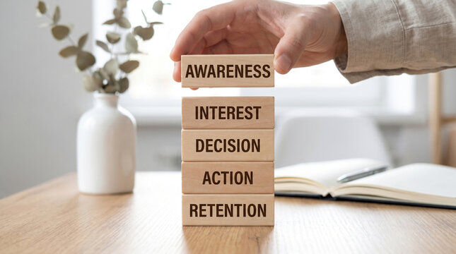 Customer Journey Funnel Concept with Awareness Interest Decision and Action
