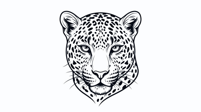 Leopard Head Illustration, Black and White, Wild Animal Face, Spot Pattern