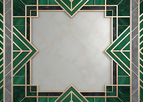 green art deco frame with blank marble center for elegant invitation