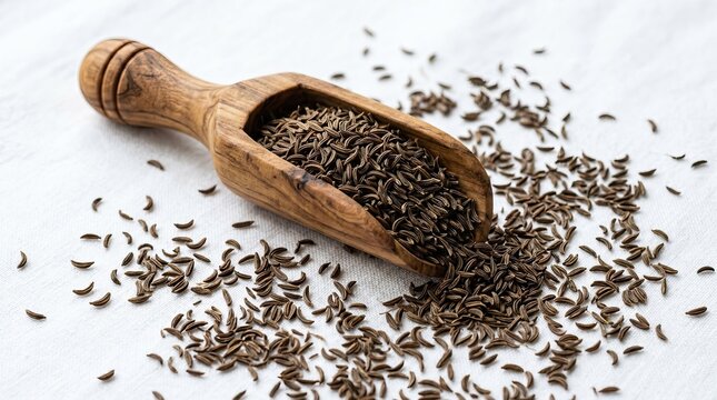 cumin seeds in a wooden spoon