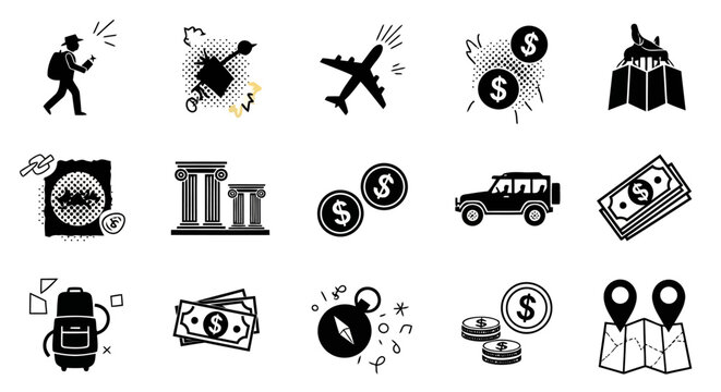 Global Travel Silhouette Icon Collection World Landmarks and Voyage Symbols
