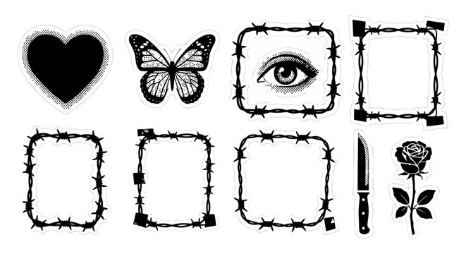 Y2K Goth Border Graphics Set Retro Cyber Emo Decorative Frames