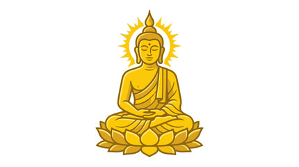 Obraz premium Golden Buddha Statue Meditating on Lotus Flower with Halo