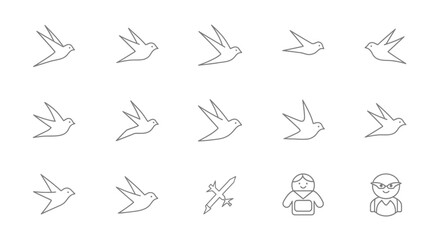 Obraz premium Flying bird outlines set isolated against white background with vector design