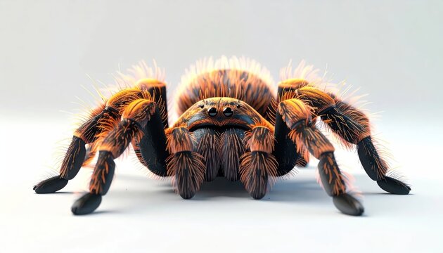 Close-up Macro Shot of a Hairy Tarantula Spider on a White Background.