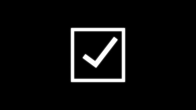 right check mark icon transparent background. isolated tick mark or confirm icon animation.nimation with futuristic light effect, approval and success symbol for digital interface and technology.4k