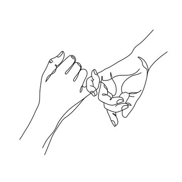 A continuous line drawing of two hands making a pinky promise